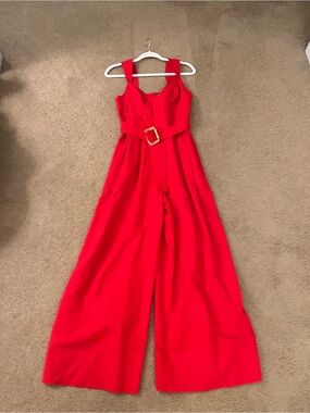 FARM Rio cherry 🍒 red       Wide-Leg Belted Jumpsuit